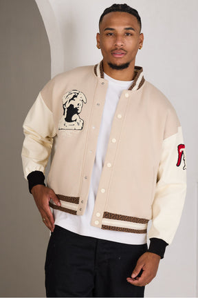 Bomber beige à empiècement léopard TUPAC