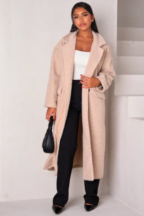 Manteau beige chiné et texturé