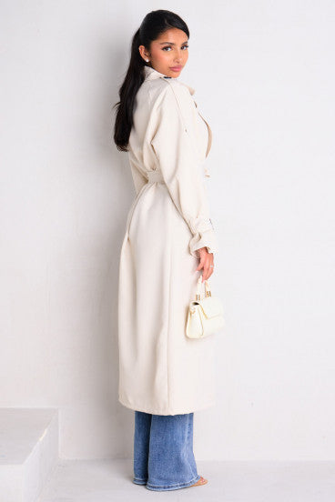 Manteau long style trench beige