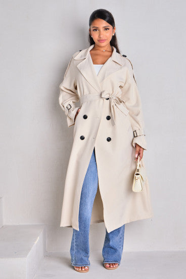 Manteau long style trench beige