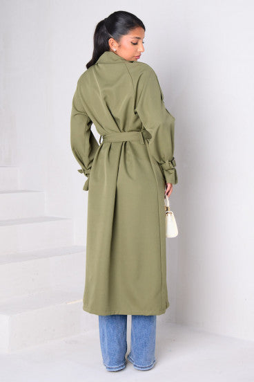 Manteau long style trench kaki