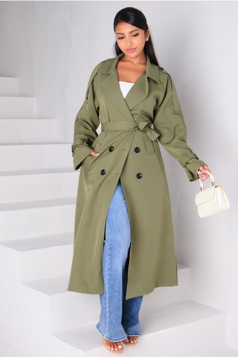 Manteau long style trench kaki