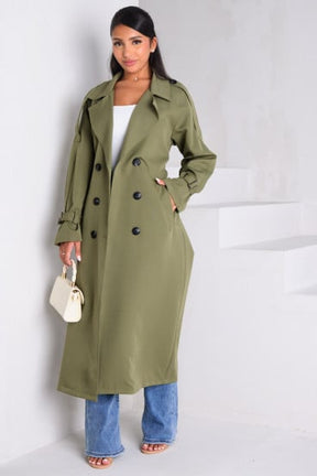 Manteau long style trench kaki