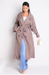 Manteau long style trench taupe