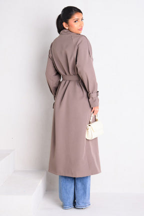 Manteau long style trench taupe