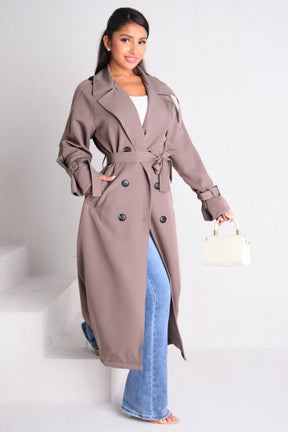 Manteau long style trench taupe