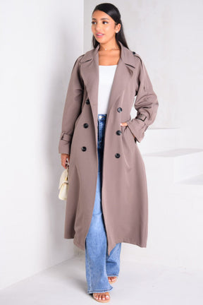 Manteau long style trench taupe