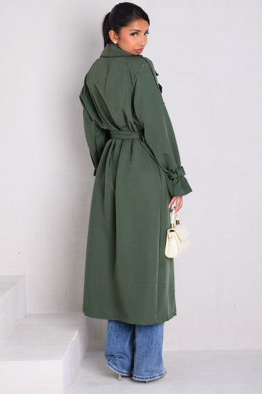 Manteau long style trench vert foncé