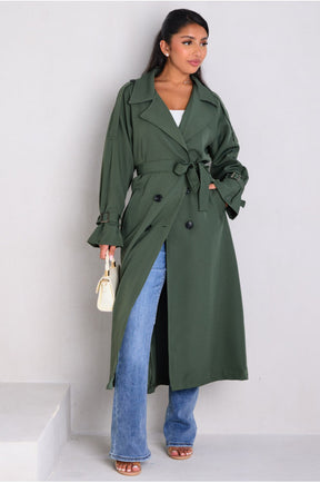 Manteau long style trench vert foncé