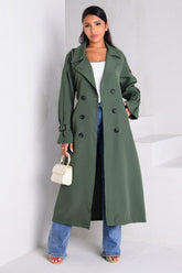 Manteau long style trench vert foncé