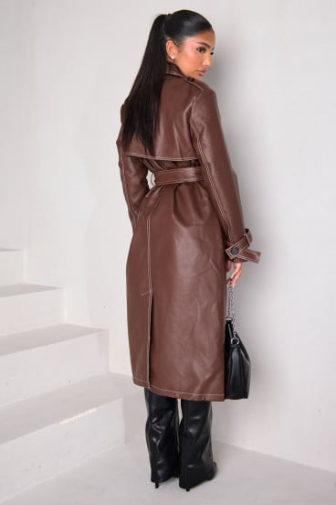 Manteau marron en simili cuir