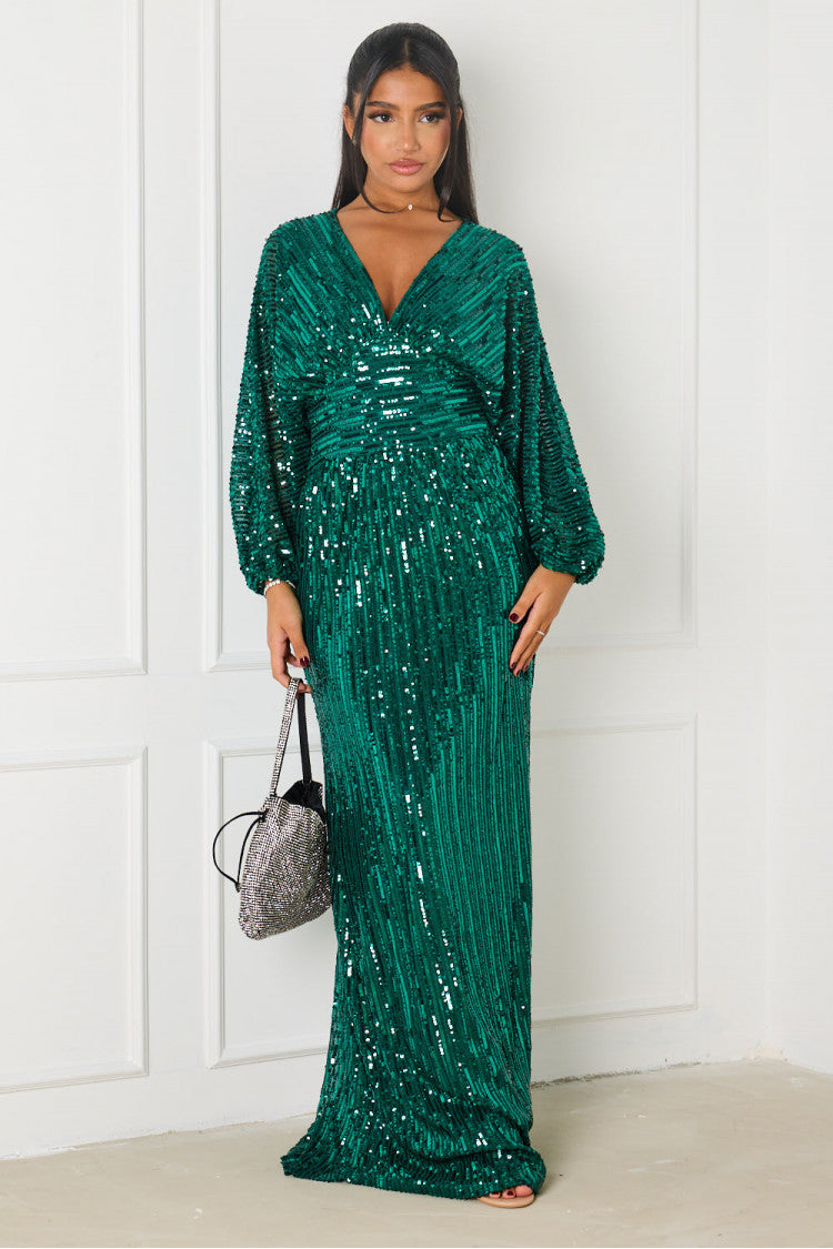 Robe de soirée à sequins verte