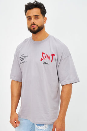 T-shirt à imprimé "SAINT" gris