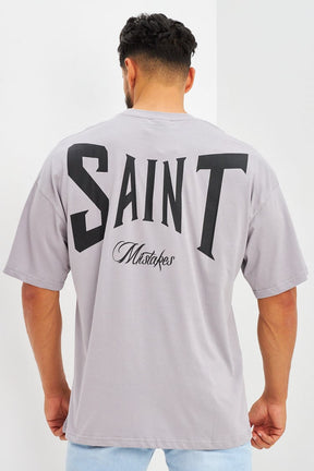 T-shirt à imprimé "SAINT" gris