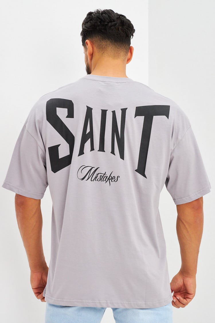 T-shirt à imprimé "SAINT" gris