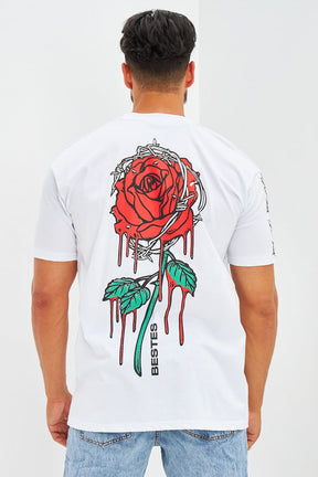 T-shirt oversize floqué rose barbelé blanc