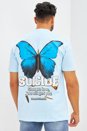 T-shirt oversize floqué Suicide bleu clair