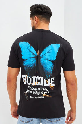 T-shirt oversize floqué Suicide noir