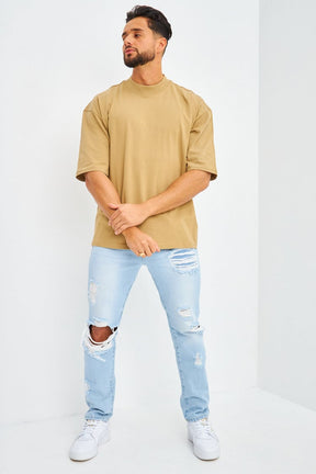 T-shirt oversize uni beige foncé