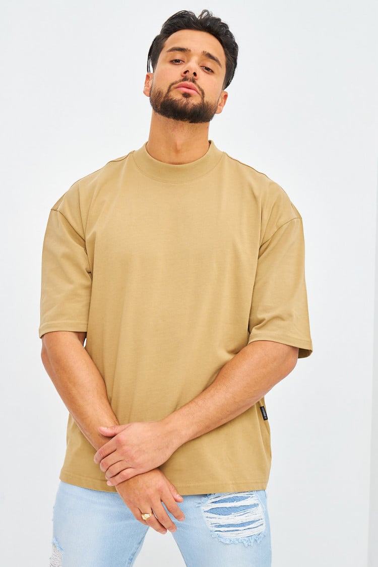 T-shirt oversize uni beige foncé