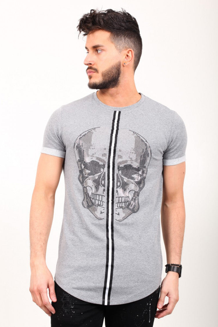 T-shirt tête de mort strass a bande