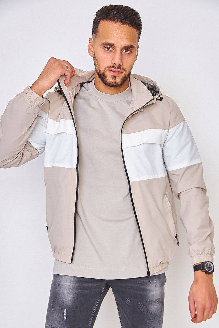 Veste à capuche beige et blanche