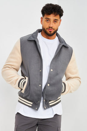 Veste bicolore en suédine gris/beige