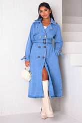 Veste bleue style trench en denim