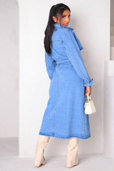 Veste bleue style trench en denim