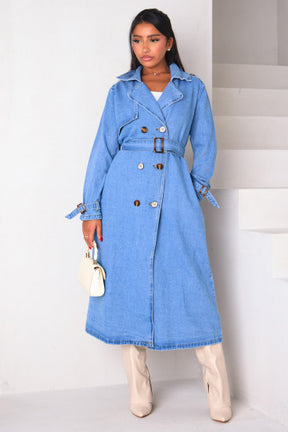 Veste bleue style trench en denim