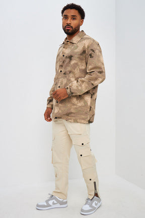 Veste en jeans camouflage beige