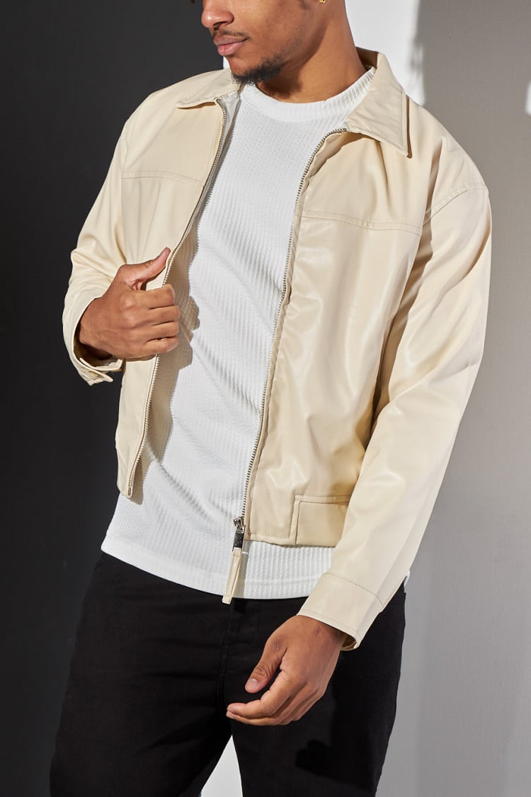 Veste en simili cuir beige