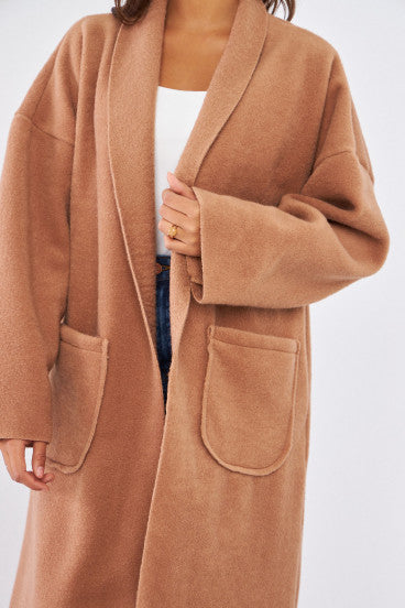 Veste longue camel texturée