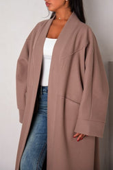 Veste longue ouverte texturée beige foncé