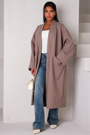 Veste longue ouverte texturée taupe