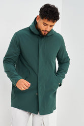 Veste mi-longue verte à capuche