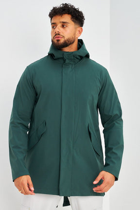 Veste mi-longue verte à capuche